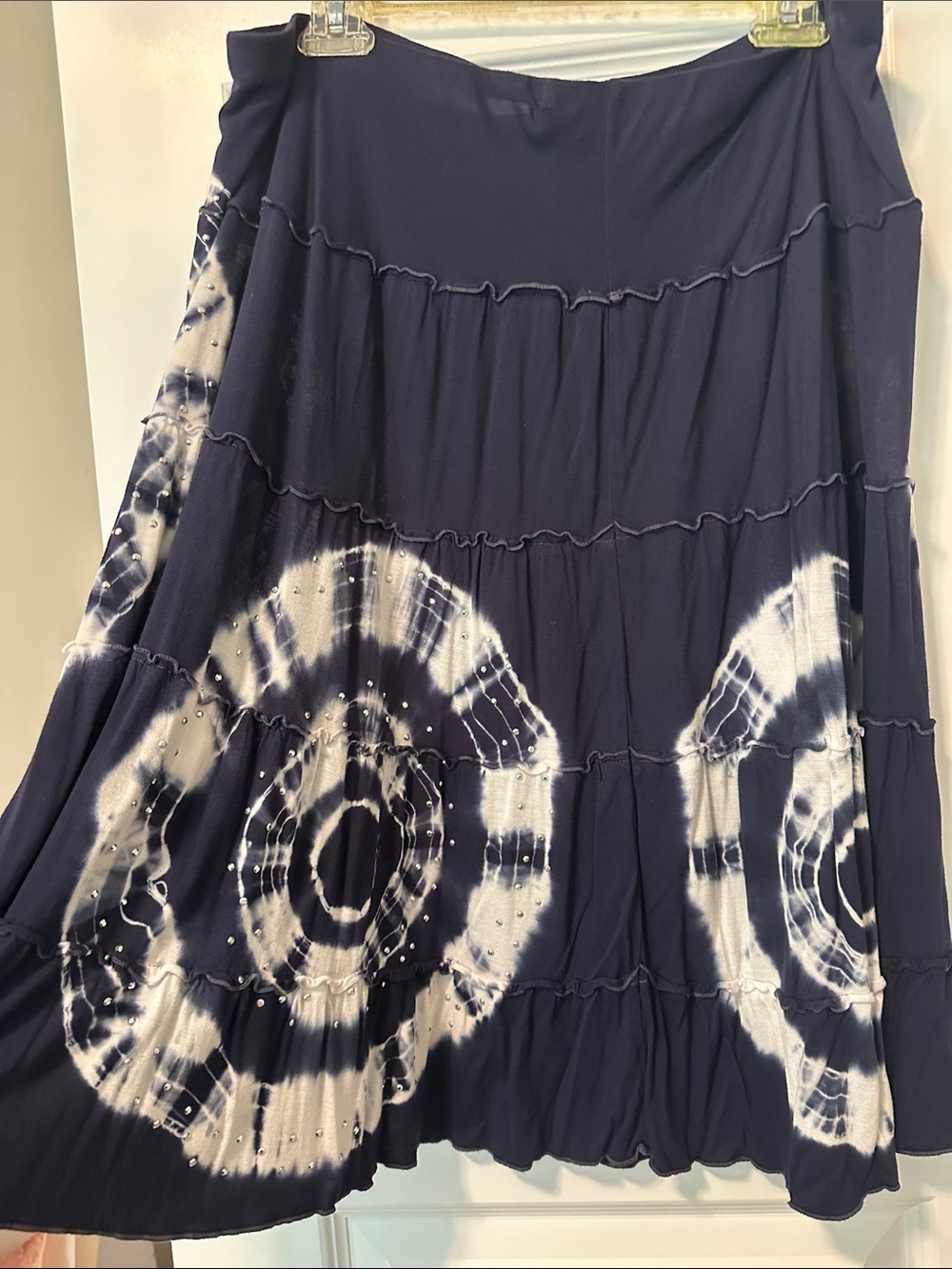 INC International Concepts Navy and White Circle Tie-Dye Skater Skirt